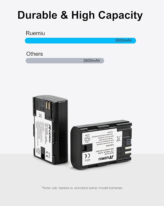 2-Pack Upgraded 3000mAh LP-E6 LP-E6N Battery for Canon