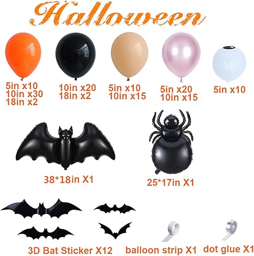 Miniatura 2 de Kit de arco de guirnalda de globos de Halloween de 139 piezas, globos negros y naranjas, globos de Mylar con adhesivo de murciélago 3D, decoración