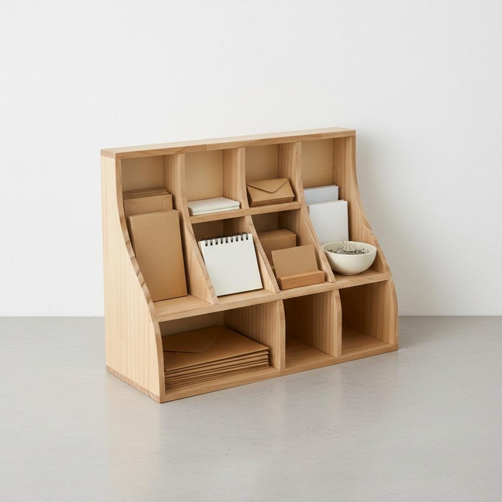 Organizzatore da Scrivania in Legno Divisori Curvi Organizer Scrivania Ripiani Verticale Arredo, Legno Naturale