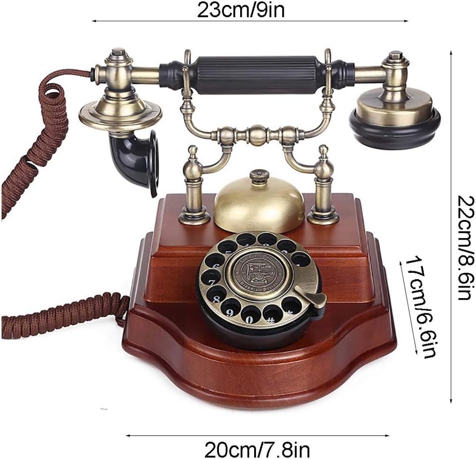 Antique Telephone Continental Retro Solid Wood Key Dialing Dial Metal Disc Landline for Hotel Home and Office (Color : Rotate Dial)