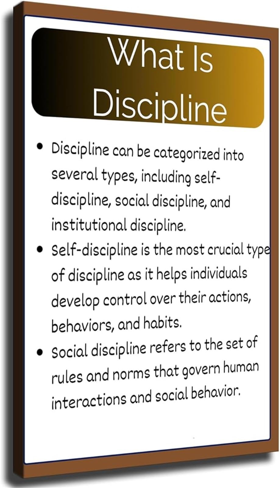 IDGTTLDF Understanding Discipline Motivational Quote Poster Mindset Wall-Art for Gym Office Bedroom Living Room Unframed,08x12inch(20x30cm)