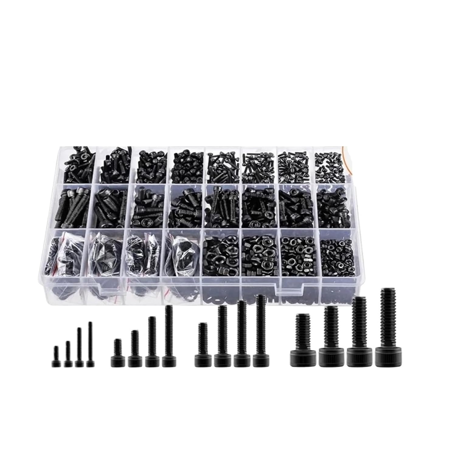 Compatible for 2000Pcs Metric Screw Nut Bolt Washer Set M2 M3 M4 M5, 12.9 Alloy Steel Black Socket Head Machine Assortment