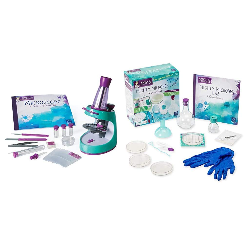 Educational Insights Nancy B's Science Club Microscope and 22-Page Activity Journal, 400x Magnification, Science for Kids & Nancy B's Science Club Mighty Microbes Lab & Germ Journal