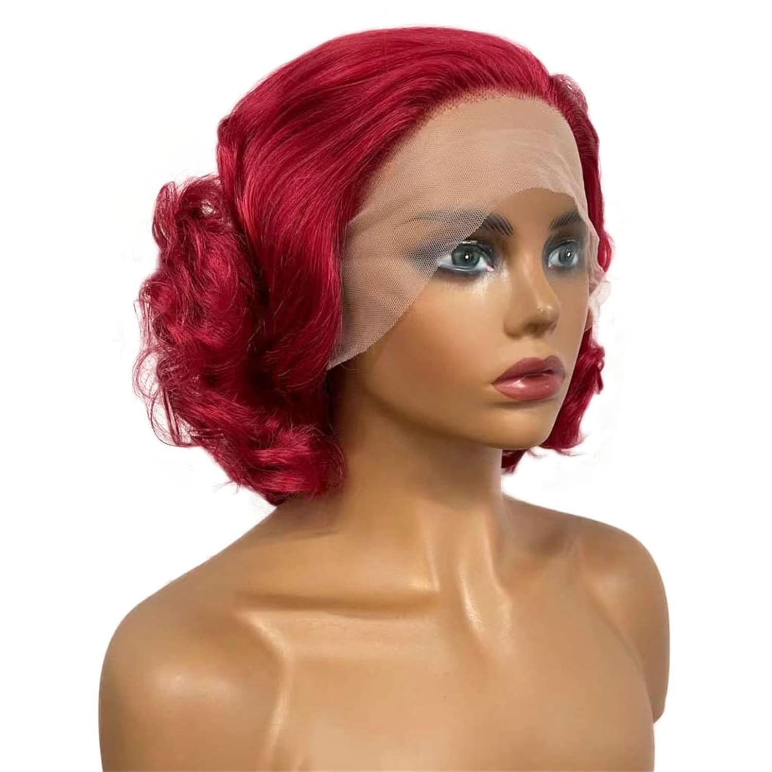 Aimole Lace Front Wigs Red Curly Bob Natural Cosplay Wig Heat Resistant Women Synthetic Hair 10" (Red)