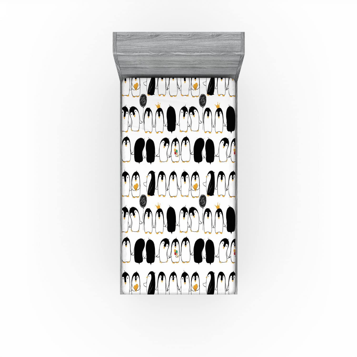 Ambesonne Penguins 2 Pack Fitted Sheet, Animal Love, Bed Cover All-Round Elastic Deep Pockets 2 Pieces, Package Contains 2 Twin XL Size Fitted Sheets, Charcoal Grey Marigold