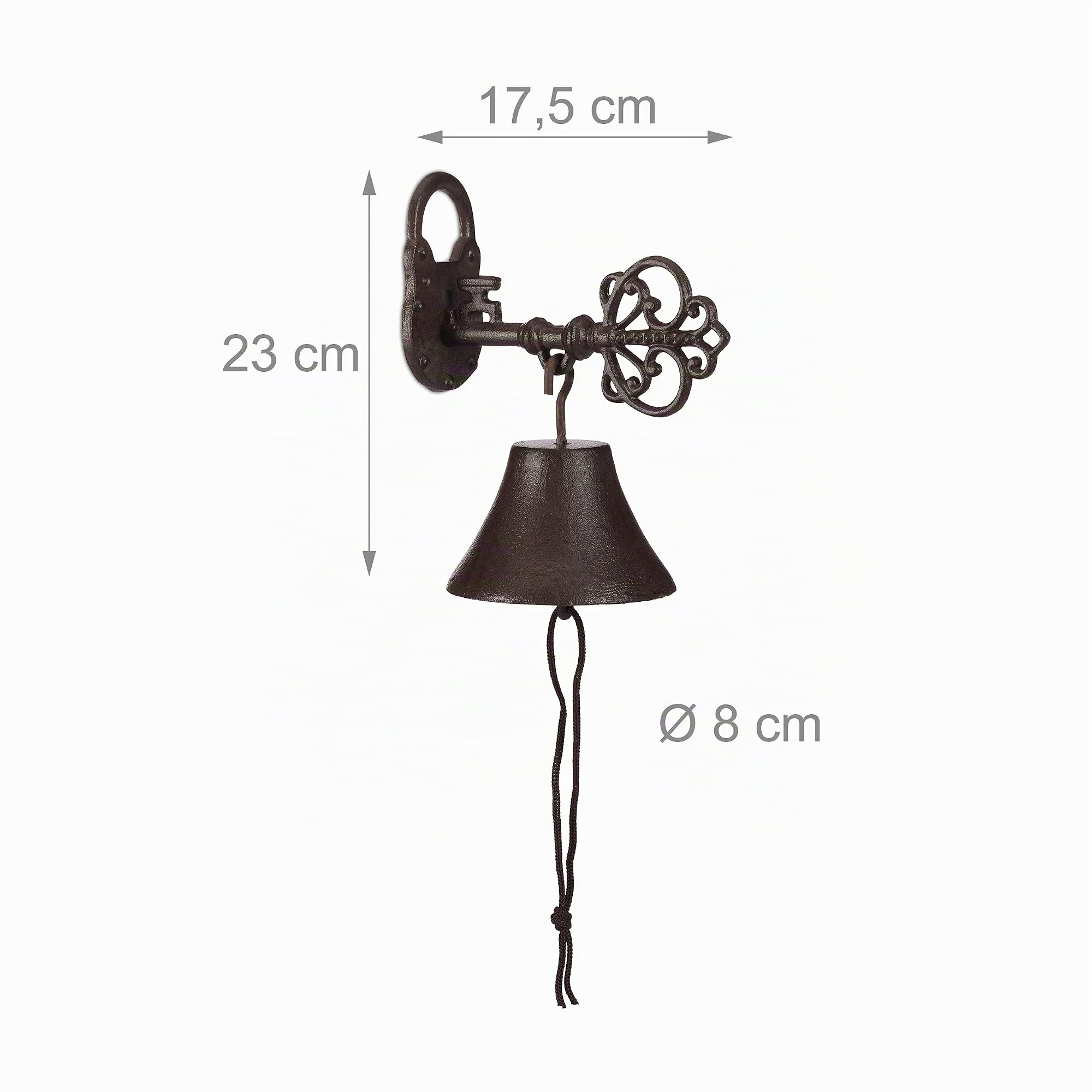 Relaxdays Cloche Porte Sonnette Fonte, Clé et Cadenas, Charme nostalgique, pour Maison et Jardin, Rustique, Brun Rouille, Marron