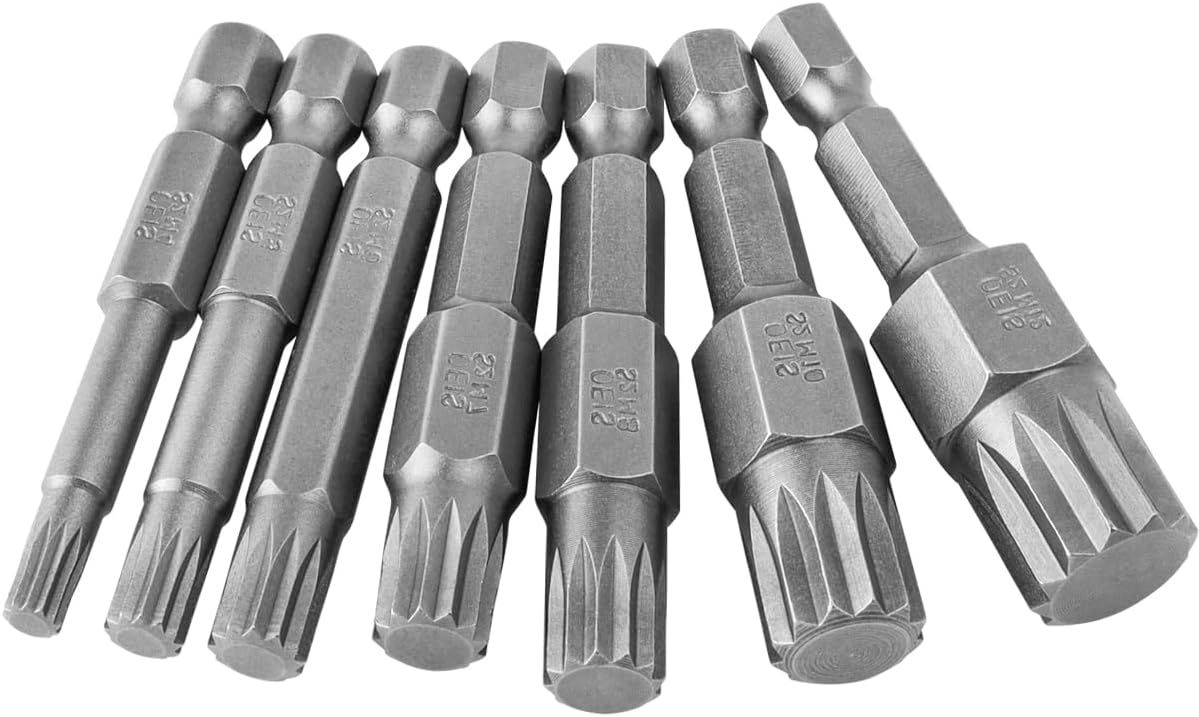 Wolfride 7Pcs Torx Screwdriver Bits,12 Point Magnetic Screwdriver Bit 1/4" Shank Security Torx Bits Set M4,M5,M6,M7,M8,M10,M12