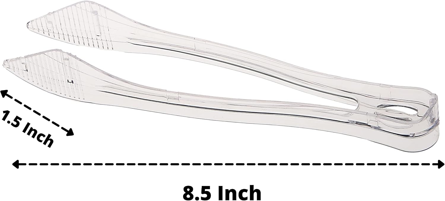 PARTY BARGAINS 8.5″ Clear Plastic Serving Tongs 6-Pack – Heavy-Duty Disposable & Reusable Kitchen Tongs for Parties BBQ Buffet Salad Appetizers Catering