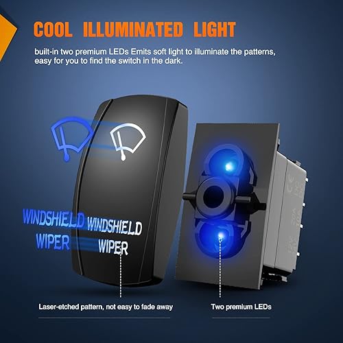 Miniatura 2 de Nilight Interruptor basculante del limpiaparabrisas de 8 pines, interruptor de barra de luz LED, interruptor de encendido y apagado láser de 8 pines
