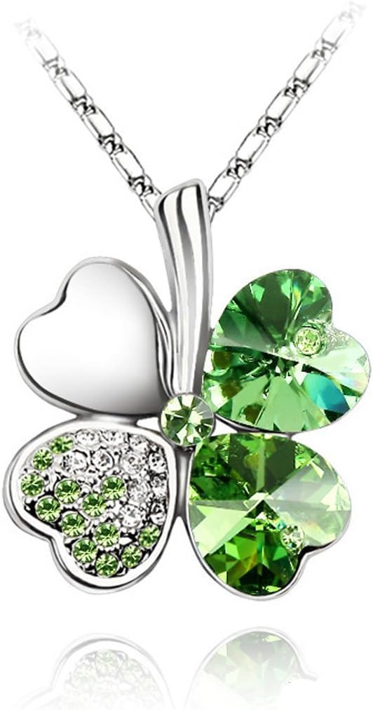 KATGIFashion Austrian Crystal Lucky Charm Four Leaf Clover Pendant Necklace