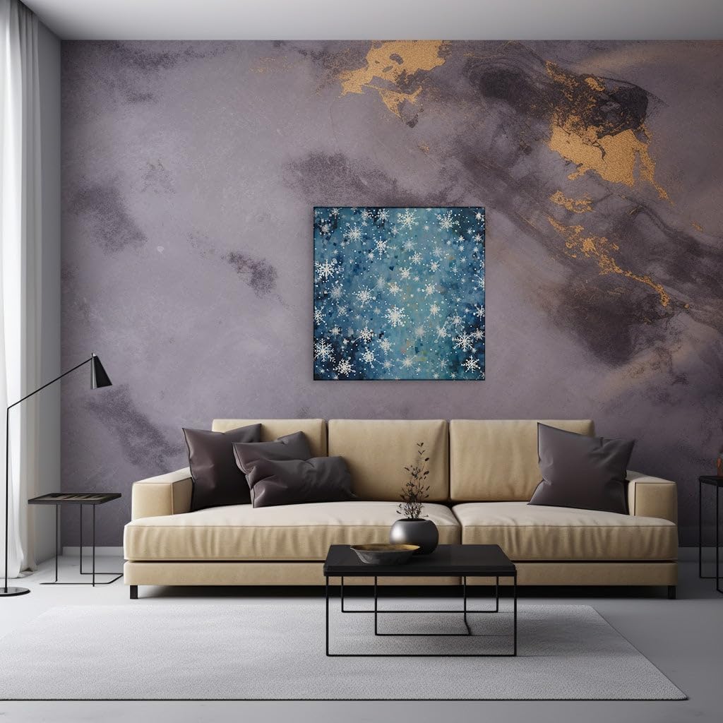 Canvas for Living room. Whispering Winter's Touch: A Serene Snowflake Symphony in Gradient Blue, 27 x 18 inch Canvas Wall Art - Modern Home Decor