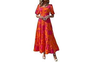 Elegant Floral Puff Sleeve Summer Maxi Dress