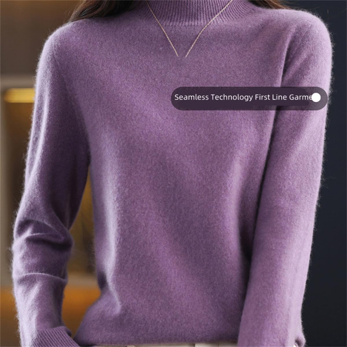 Suéteres de Cachemira para Las Mujeres, Jersey de Cachemira Suave, Cuello Redondo Jersey Caliente, Medio Cuello Alto suéteres de Manga