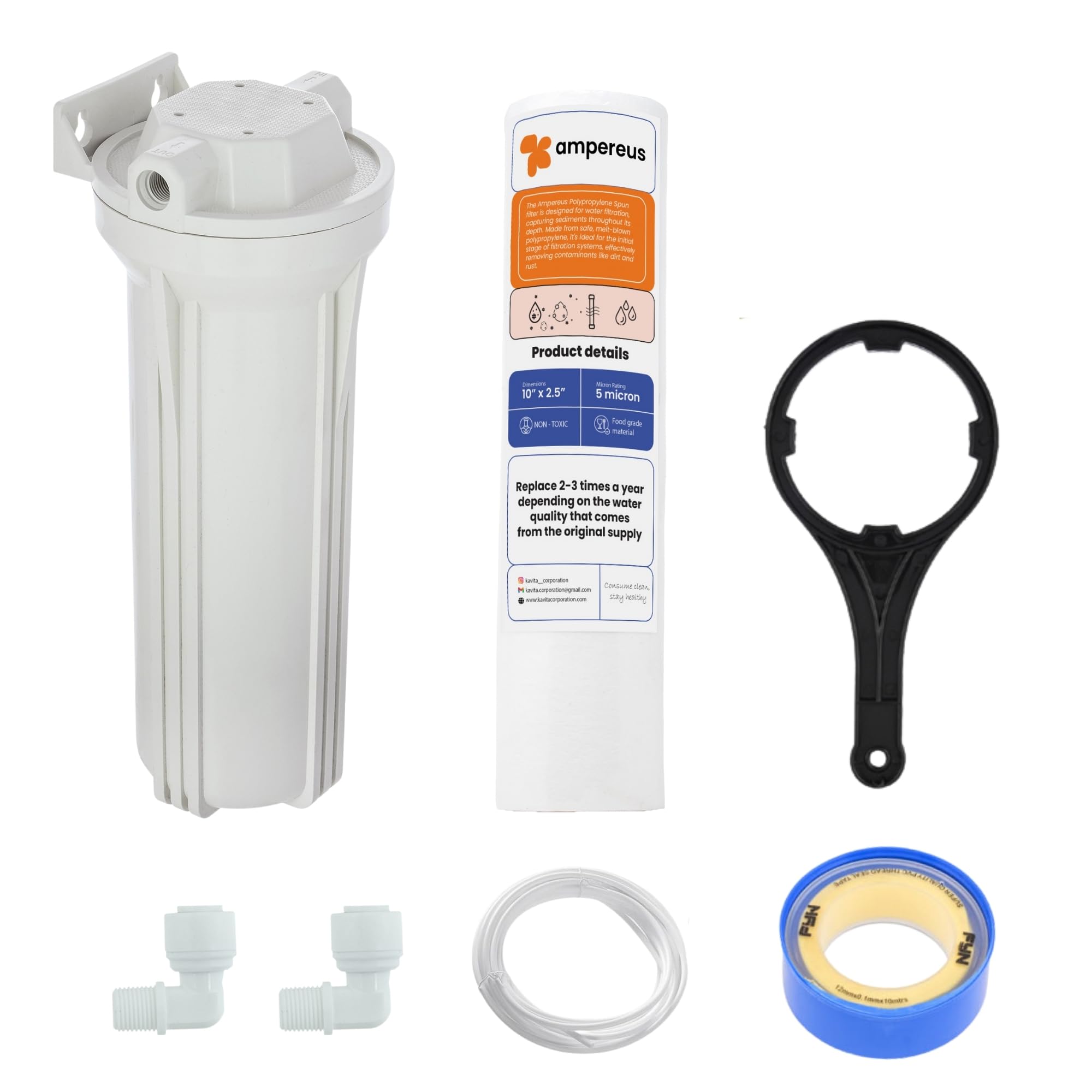 Ampereus Pre-filter housing 1 Year complete service kit with all Installation accessories & PP 1 Spun filters. Compatible with all Brands Water purifiers (B01FFWR2N0) Amazon Price History, Amazon Price Tracker