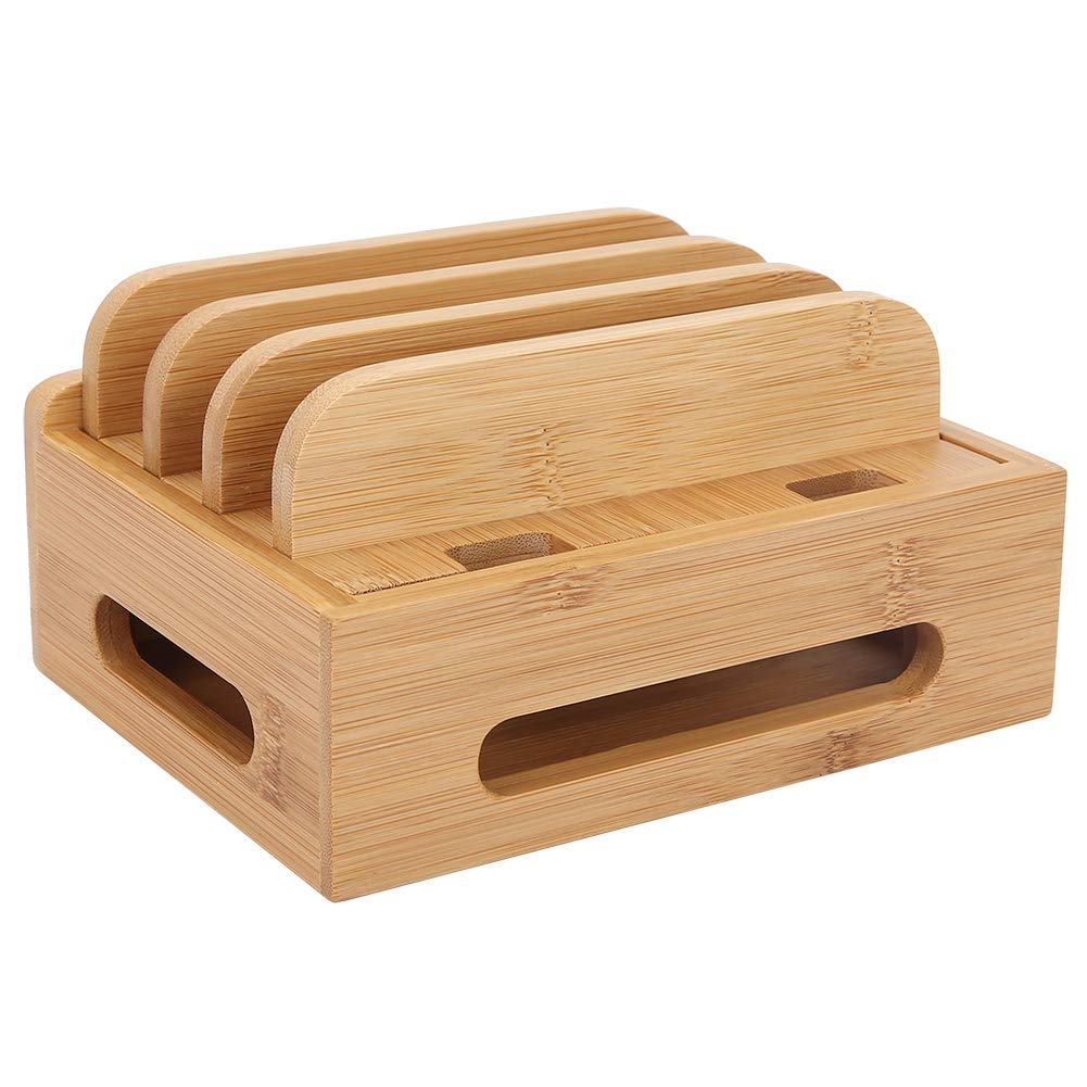 Cell Phone Stand, Multi-device Bamboo Phone Stand Desktop Organizer Phone Tablet Charging Station for Home Office