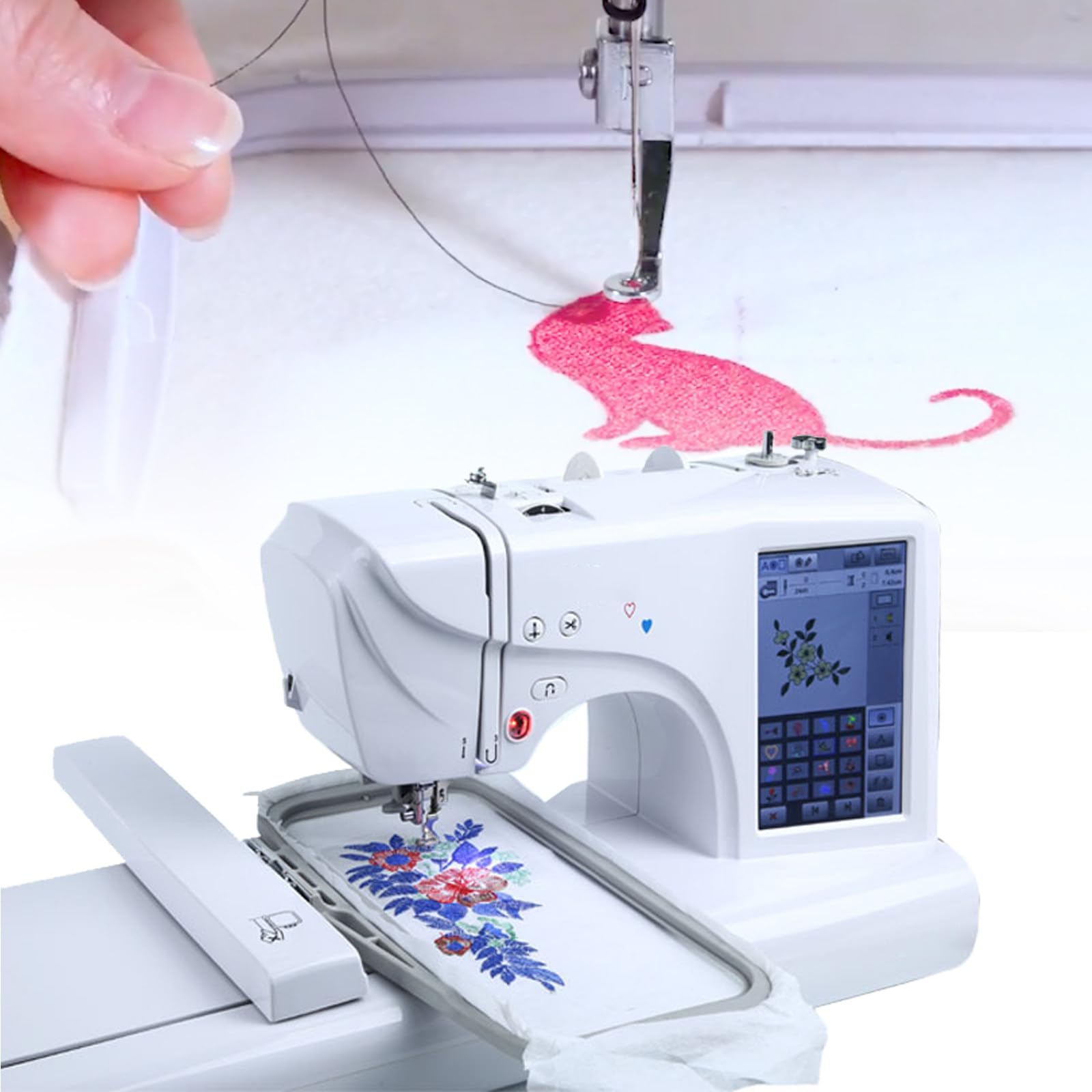 Máquina de Coser y Bordar y Mesa de extensión para acolchar,Máquina de Bordar eléctrica,Máquina de Bordar computarizada con Pantalla táctil LCD de 7 Pulgadas