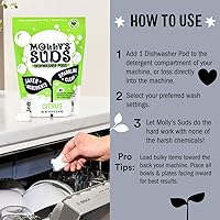 Vista 6 de Molly's Suds Cápsulas para lavavajillas Detergente natural para lavavajillas, corta la grasa y enjuaga limpio (sin residuos) para platos espumosos