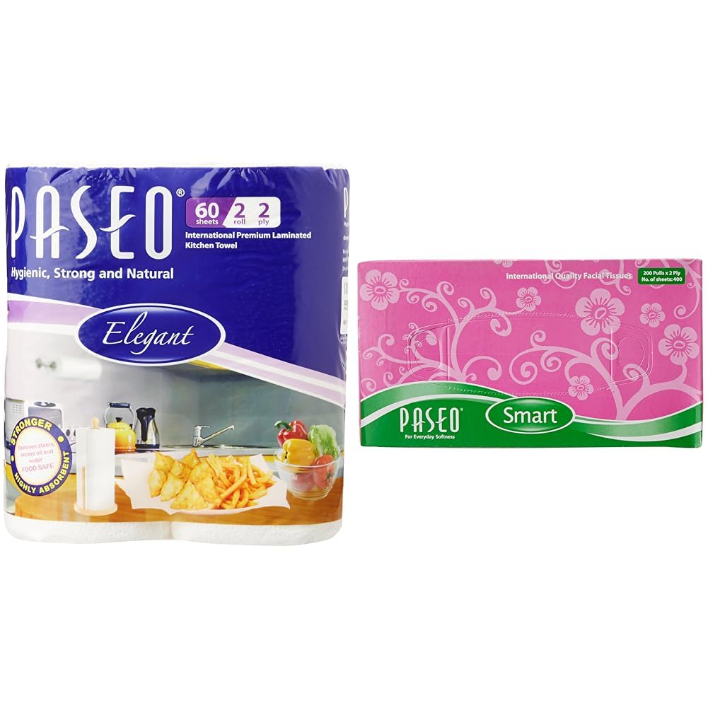 Paseo Tissues Plain Kitchen Towels - 2 Rolls | Paseo Tissues Facial Smart Box - 200 Pulls-image-16