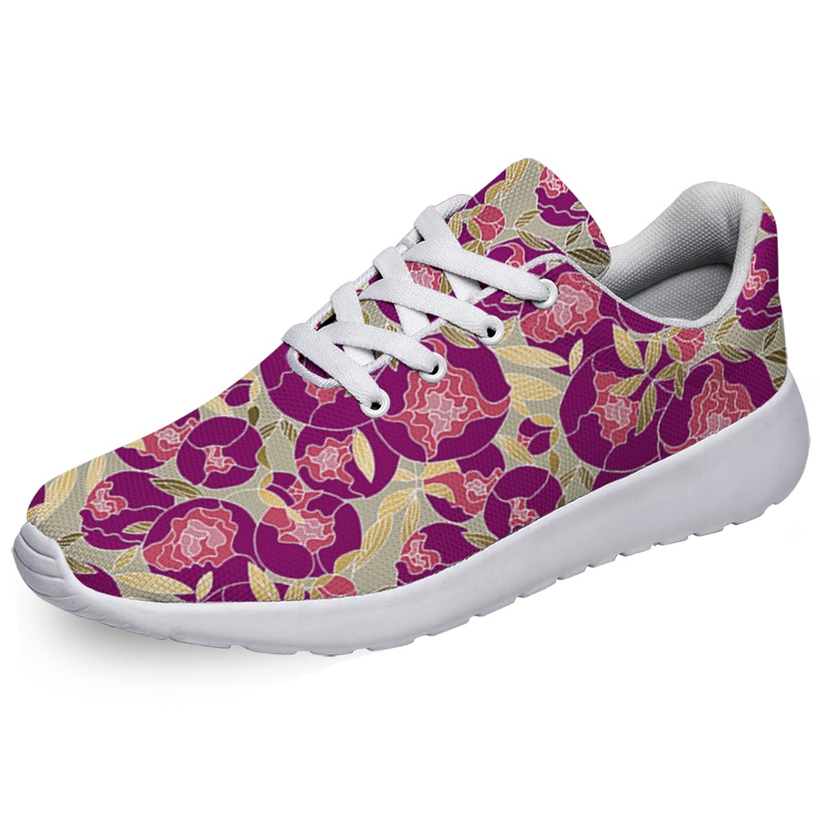 Women Men Peonies Bud Prints Shoes Slip On Running Shoes Athletic Tennis Sneakers White Size 9