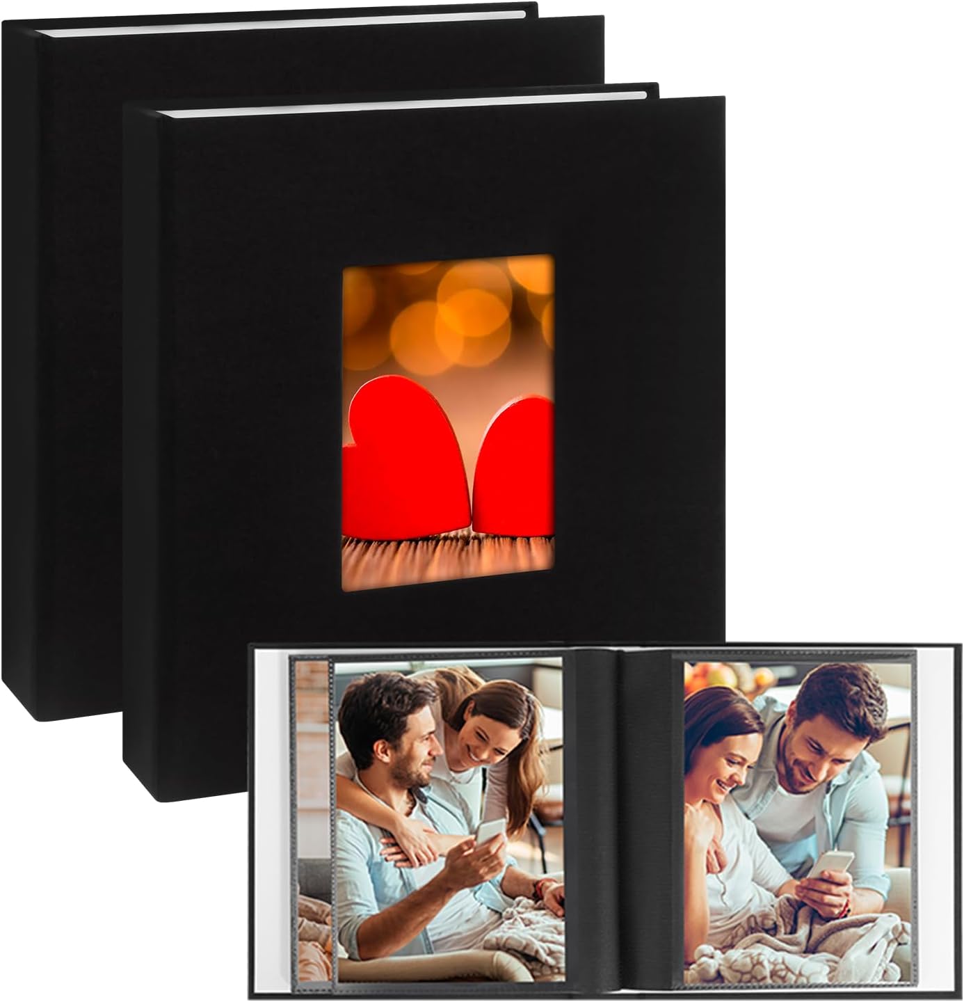 5X7 album, Album 5X7, 2 pack linen cover can hold 72 vertical photos, 5X7 album black inside page, 5X7 album picture album art postcard or wedding child family baby photo, black (black) (black)