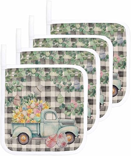 4 Packs Easter Truck Plaid Pot Holders Sets for Kitchen,Oven Pan Plate Bowl Pads Heat Proof Mat with Hanging Loop,Terry Cloth Potholders Soft Grip disponible en Yaxa Venezuela