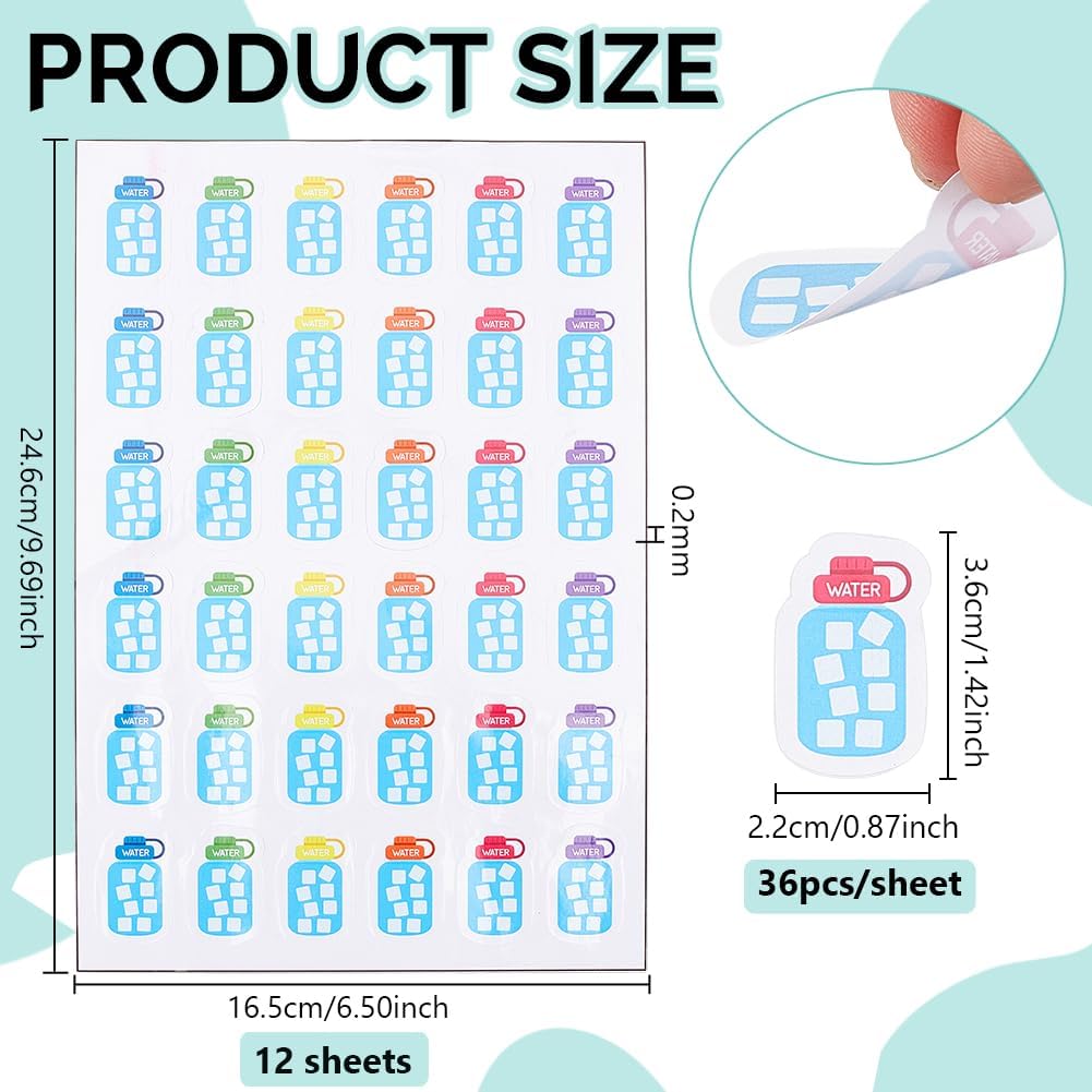 BENECREAT 432pcs Water Tracker Stickers 9.7x6.5inch Hydration Planner Labels Mixed Color Habit Tracking Decals for Daily Water Intake & Fitness Journal