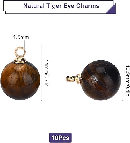 Miniatura 2 de SUNNYCLUE 1 caja, 10 cuentas redondas de piedras preciosas naturales con bucles de latón dorado para collares, pulseras, aretes, suministros de