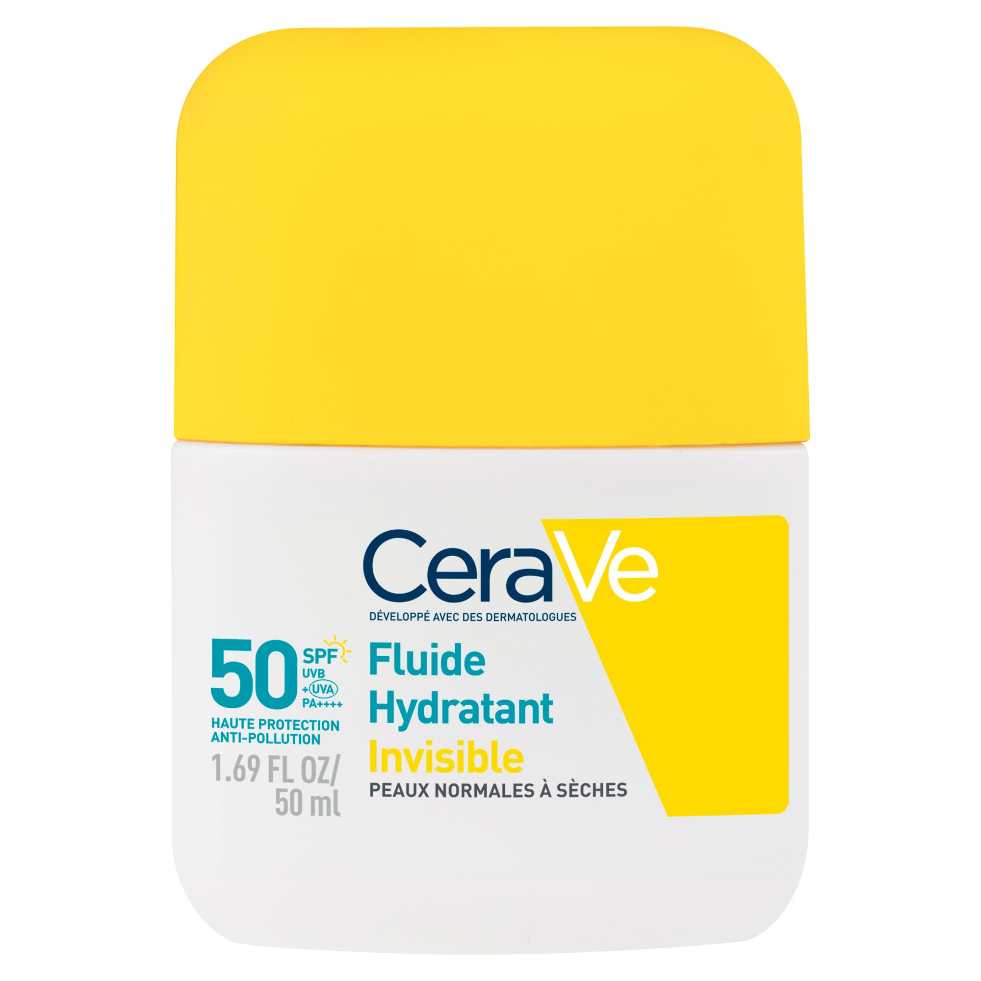 CeraVe, Invisible Moisturizing Fluid SPF 50 Face, High Sun Protection Face, Normal to Dry Skin, 24H Hydration, Invisible Finish, Makeup Base, Glycerin & Vitamin E