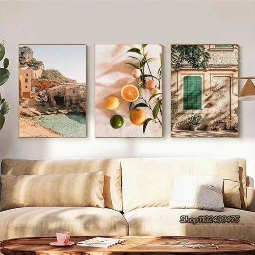 Dittelle Spanish Architecture Village Photography Poster & Prints Green Leaf Indoor Plants Painting Decor Boho Picture Home Decor(50x70cm/3PCS Frameless)