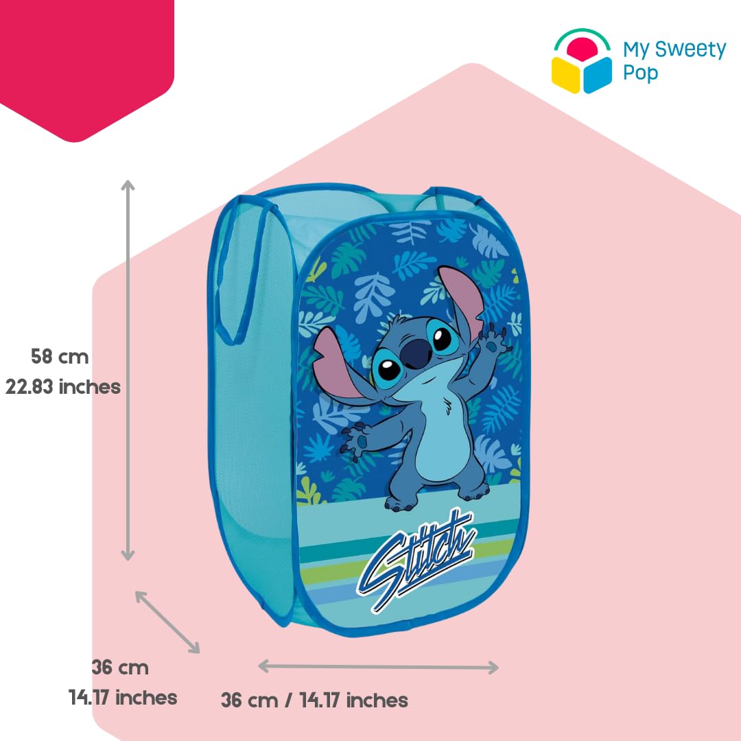Cesto portabiancheria per bambini Lilo e Stitch | Organizer in tessuto rettangolare | Vassoio per giocattoli pieghevole con manici | 36 x 36 x 58 cm | Decorazione per camera da letto - 5