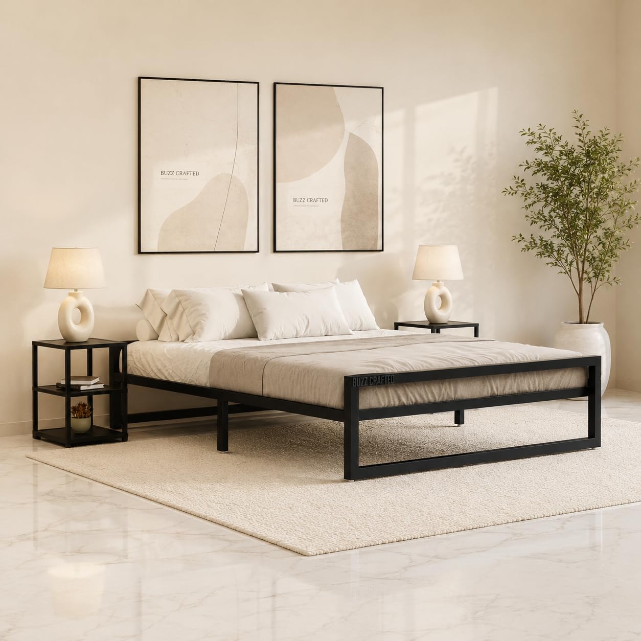 Modern Minimalist Iron Bed Frame with Durable Metal Slats – Heavy Duty Steel Platform Bed, Noise-Free, No Box Spring Needed (Black 4, Queen Size)-image-7