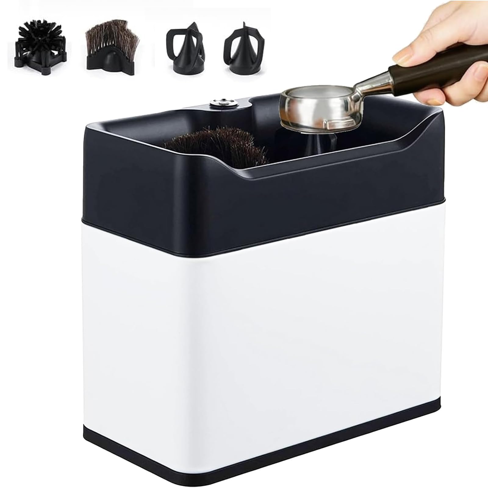 Zestaw do czyszczenia kolby do kawy 58 mm,wycieraczka i szczotka do proszku | Automatyczny środek do czyszczenia fusów, profesjonalny zestaw do głębokiego czyszczenia espresso(white)