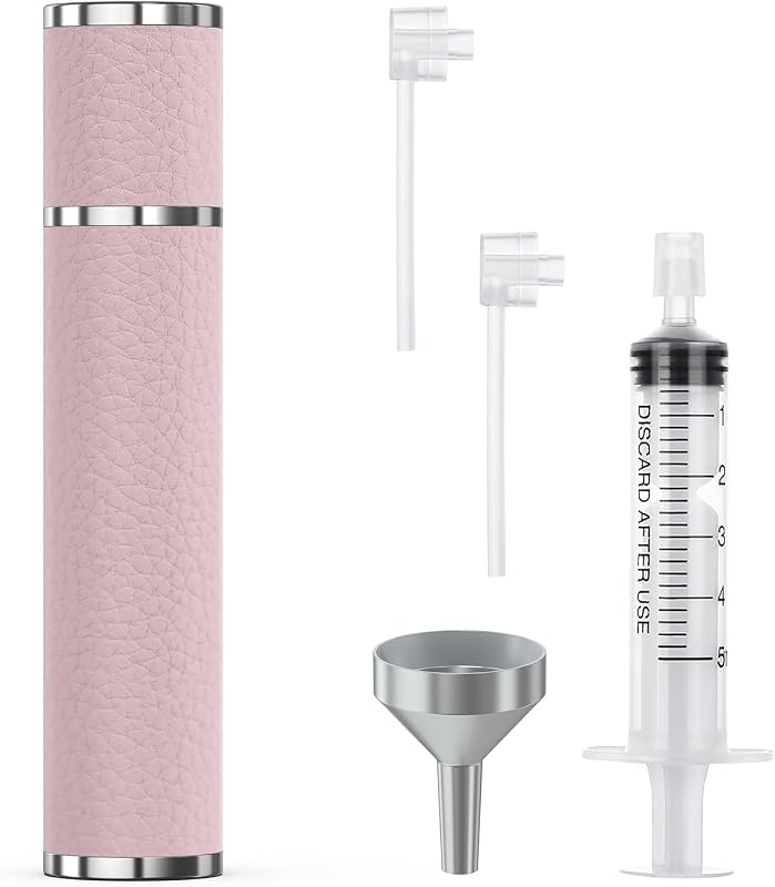Frasco atomizador de perfume FENHON 12 mL com revestimento de couro, tampa magnética e ferramentas de recarga, Pink