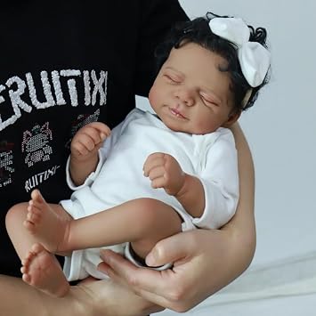 Reborn Baby Dolls Black Girl - 18 Inch Realistic African American Newborn Sleeping Baby Doll Silicone Fulll Body Lifelike Babies with Brown Skin Poseable Bebe Mixed Doll Toys for Kids