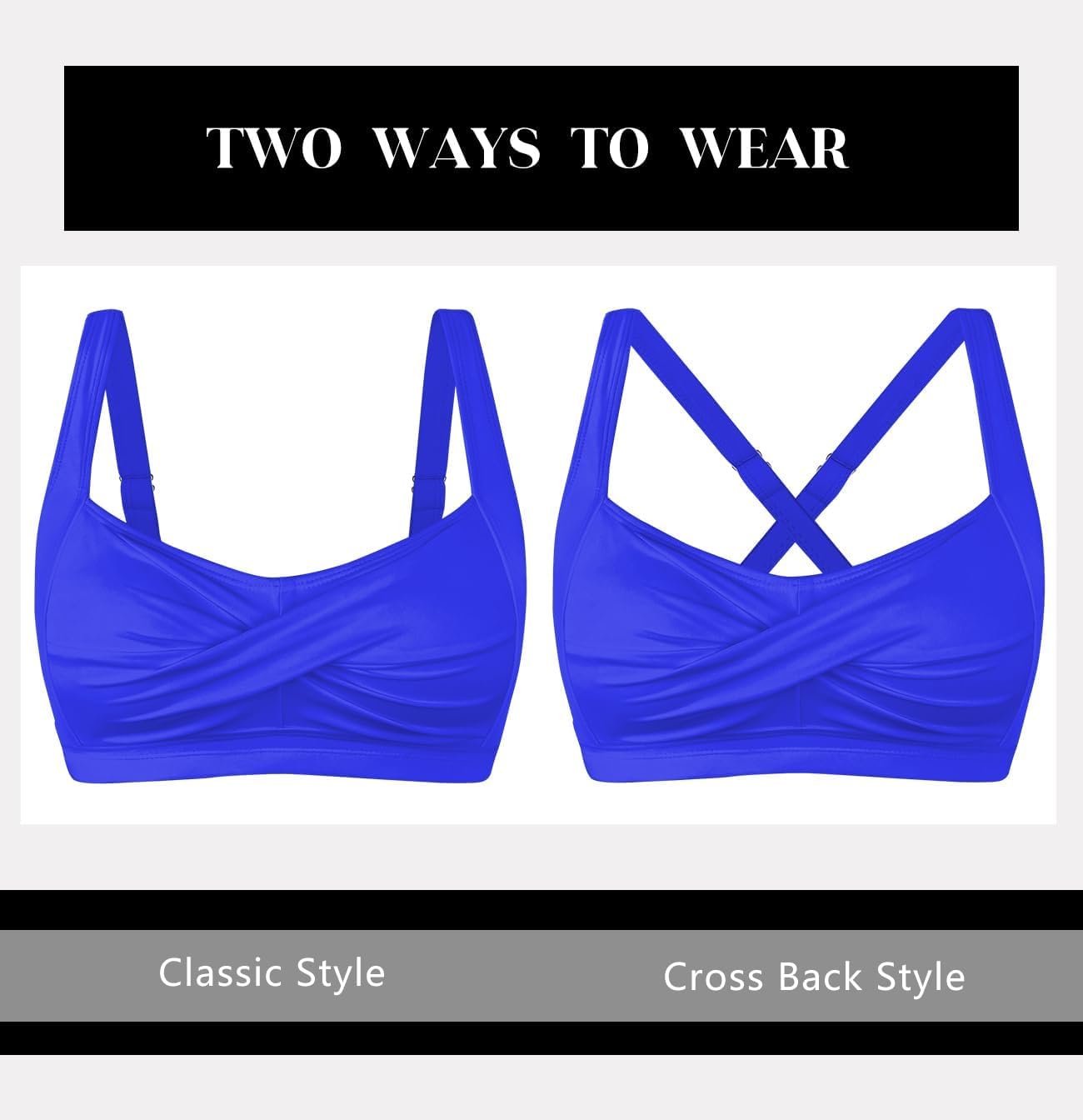 Women's Twist Front Bikini Top Only Padded Large Bust Adjustable Wide Straps Swim Bathing Suit Tops for Women