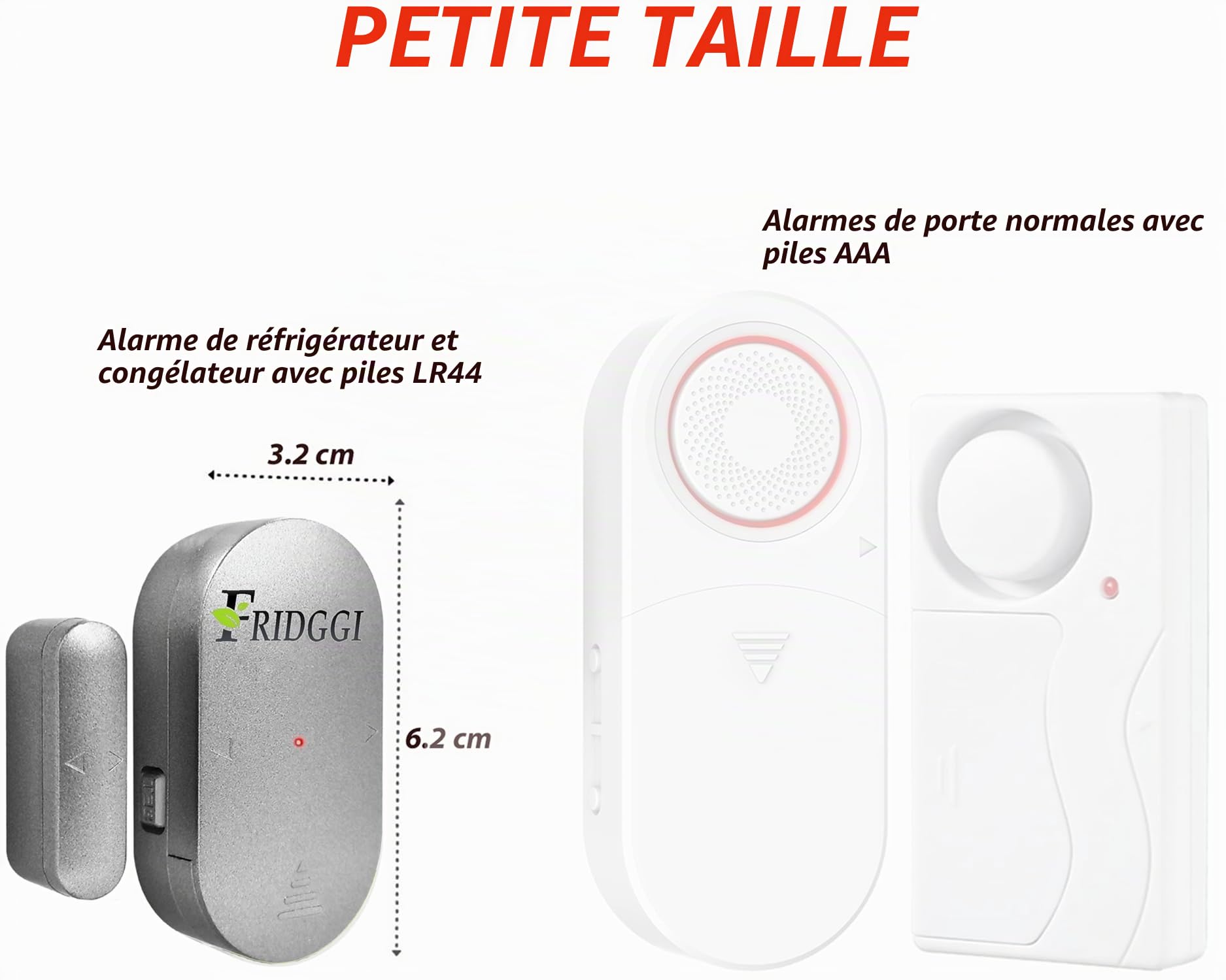 Mini Alarme de Porte congélateur et réfrigérateur, Alertes avec délai incrémental à 60, 120 et 180 Secondes, Carillon ou Sirène 80 à 110 DB, Alarme de Porte Ouverte. (Gris)