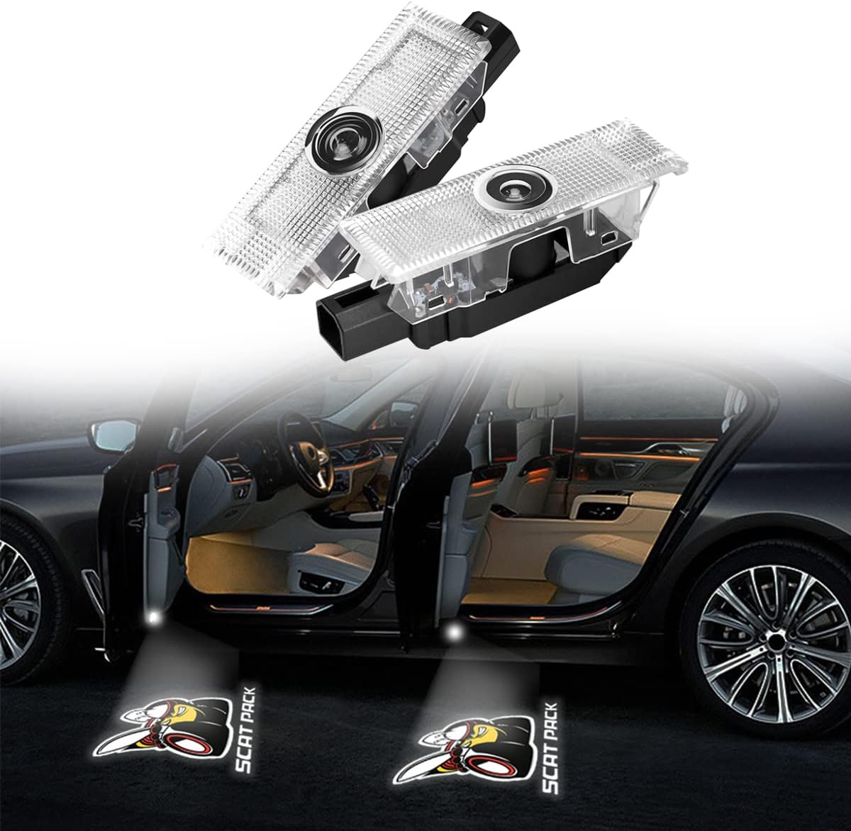 ZXLLO Fit Dodge Challenger Door Light Logo Projector HD Ghost Shadow Welcome Light 2PCS Compatible with 2015-2020 Dodge Challenger Scat Pack RT SRT SXT GT SE-NO16 for Scat Pack Accessories