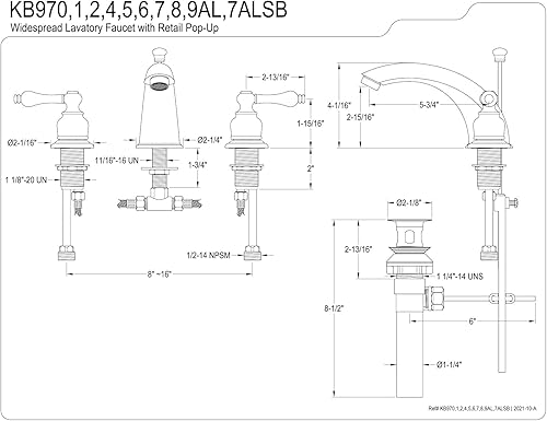 Miniatura 8 de Kingston Brass KB979AL - Grifo victoriano de baño extendido, centro ajustable de 8 pulgadas, níquel cepilladolatón pulido