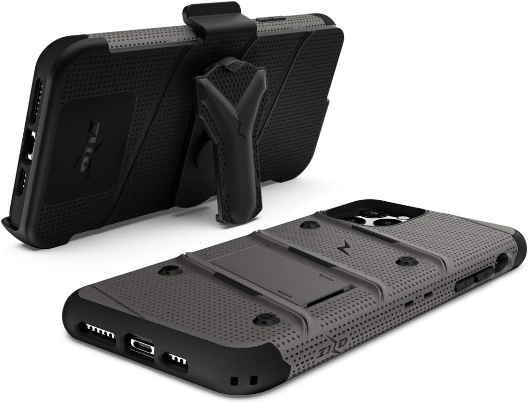 Limited Stock ZIZO Bolt Series iPhone 11 Pro Max Case - Heavy-Duty Military-Grade Drop Protection w/Kickstand Included Belt Clip Holster Tempered Glass Lanyard - Gun Metal Gray