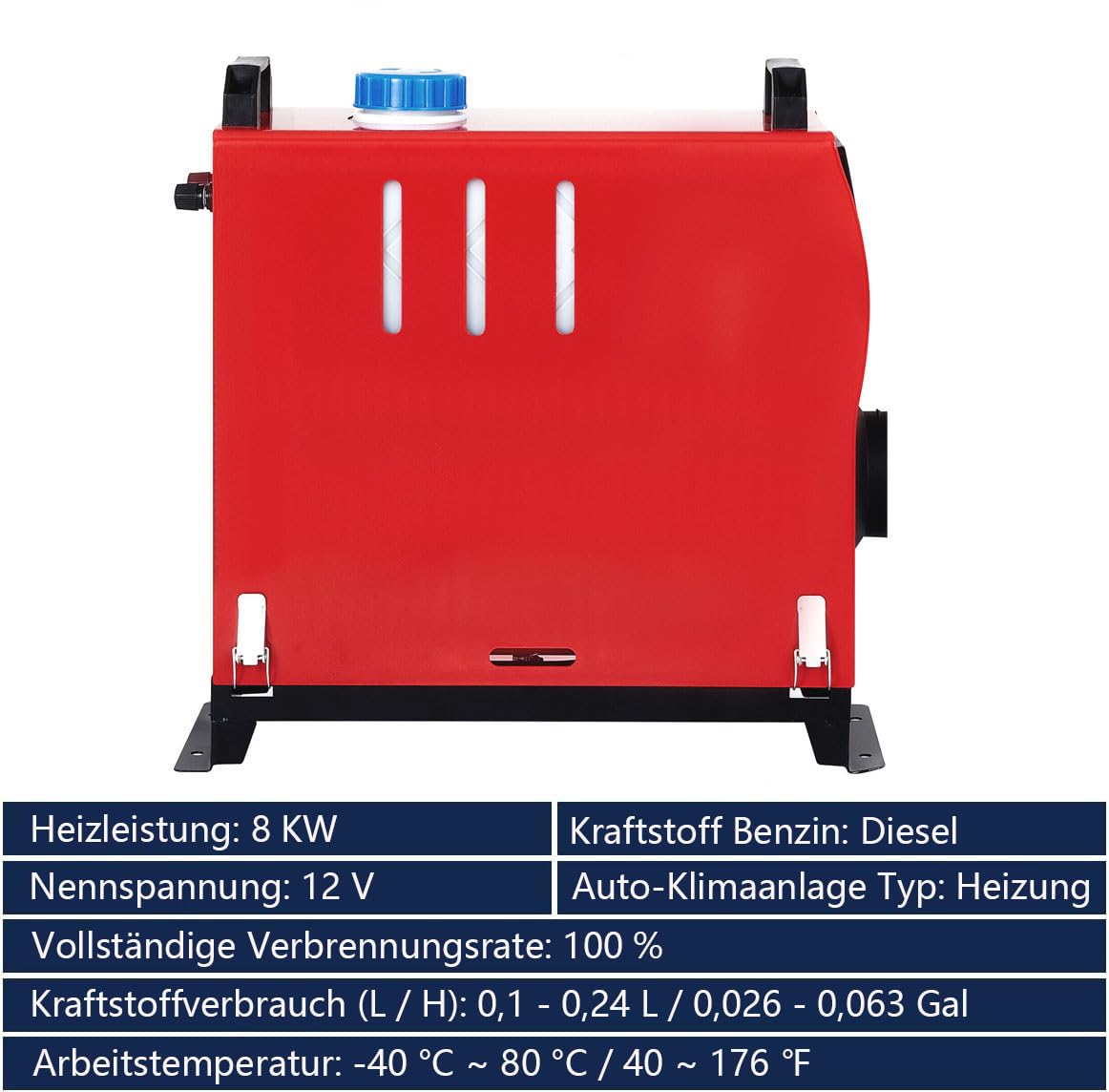 12V Standheizung Diesel, 8KW Diesel Lufterhitzer, 0,18-0,48 Standheizung, Luft Dieselheizung, Air Diesel Heizung für Auto RV Boote LKW Wohnmobil Bus mit Schalldämpfer(Schwarz und Rot)