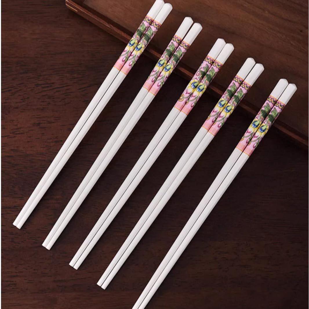 Coffret cadeau de baguettes en porcelaine chinoise, coffret cadeau de 10 paires de baguettes réutilisables lavables au lave-vaisselle avec étui, baguettes en céramique d'os de haute qualité avec