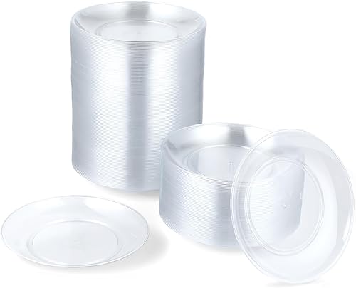 Miniatura 5 de BATTIPAW 200 platos de plástico transparente para fiestas, platos desechables de plástico duro de 5 pulgadas, platos pequeños de postreensalada para