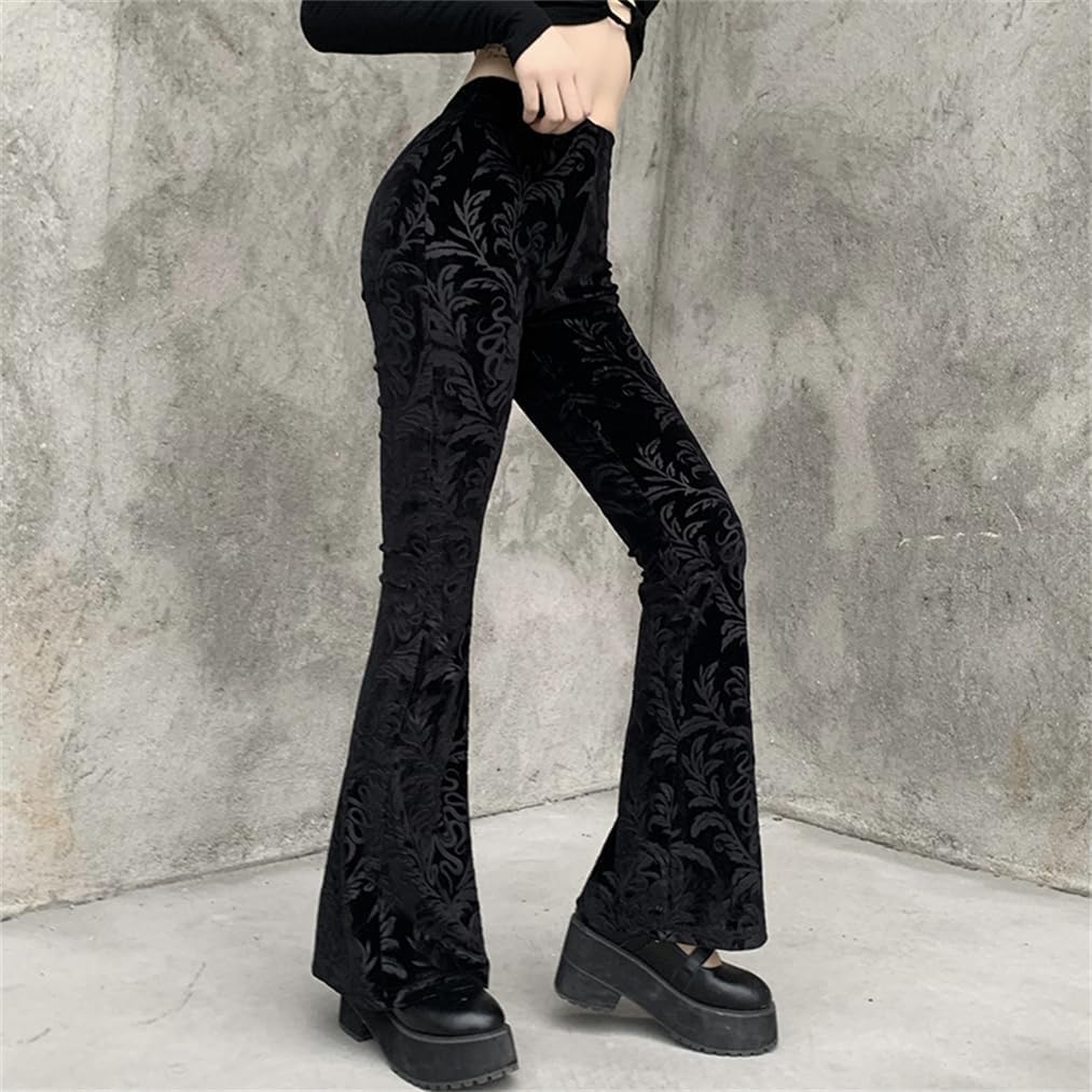 TOMETO STAR Black Bell Bottom Pants for Women Goth Flare High Waisted Pants - Image 3