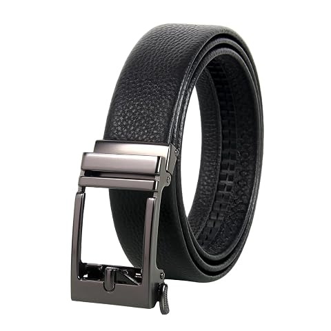 Mens Leather Ratchet Belt 1 3 8 Genuine Leather Automatic Buckle Dress Casual Trim to Fit