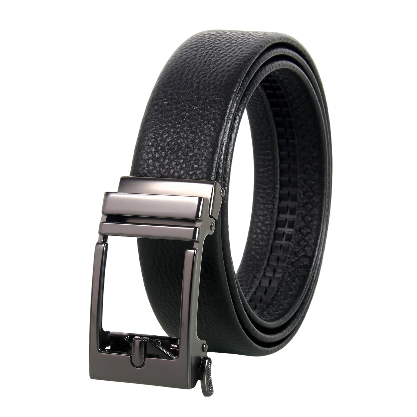 Mens Leather Ratchet Belt 1 3 8 Genuine Leather Automatic Buckle Dress Casual Trim to Fit