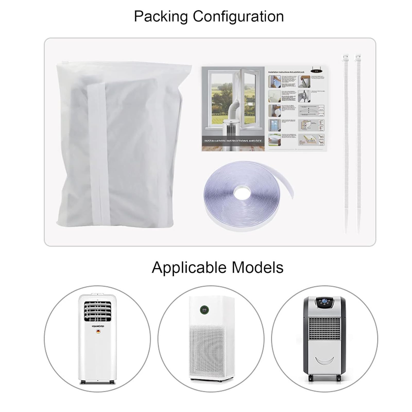 Kit Calfeutrage Climatiseur Plaque Mobile Fenêtre Adapteur Plaque Anti-UV 3M