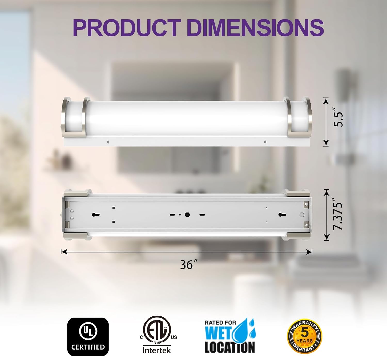 LED Vanity Light, 30W 120V Bathroom LED Light 2100LM, 3000K Flush Mount Vanity Lighting Fixture, 36 Inch Dimmable Long Tube Bath Sconce, UL Listed, 1Pack