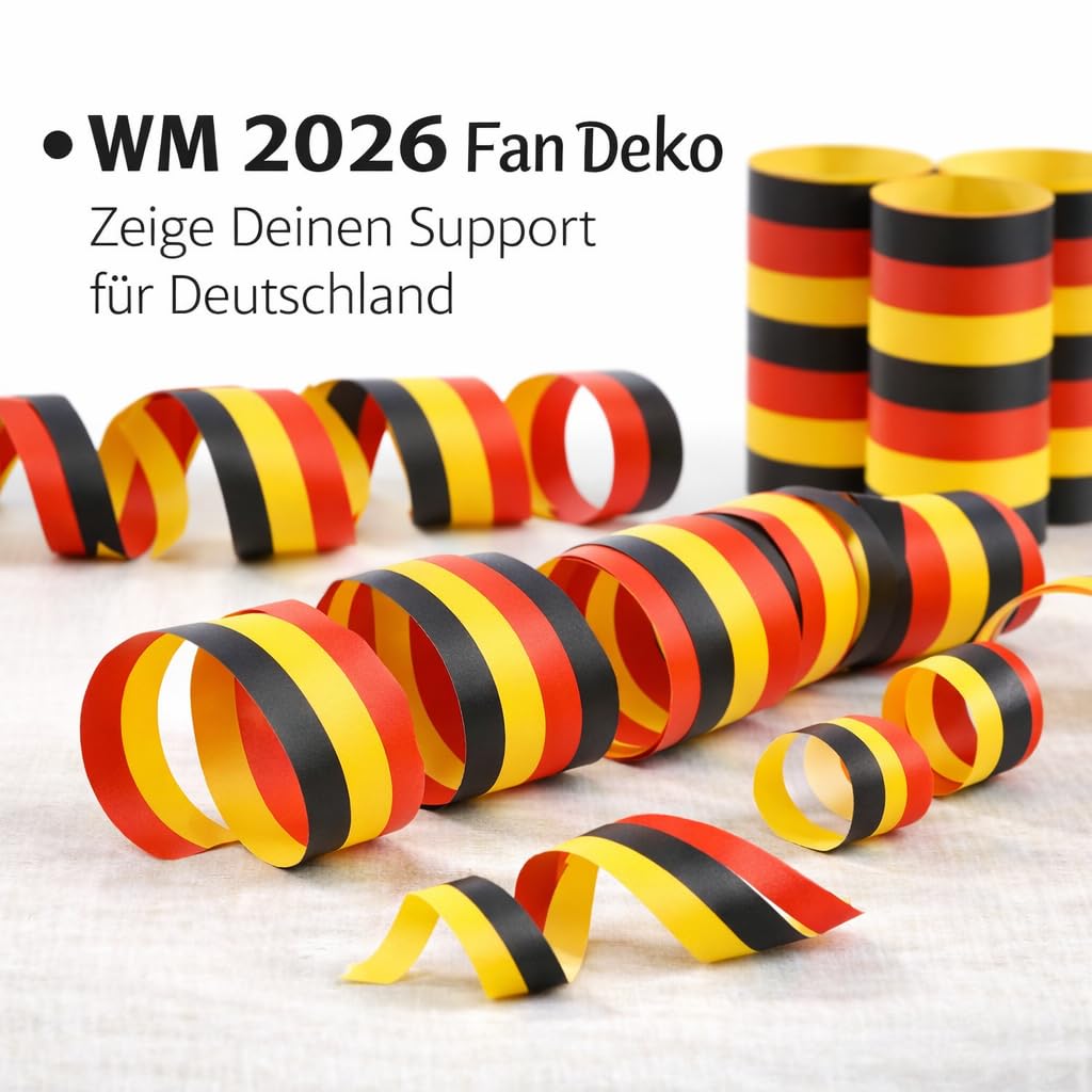 Carpeta 54 Luftschlangen Deutschland Deko WM 2026 Party Schwarz Rot Gold Flagge 3 Rollen
