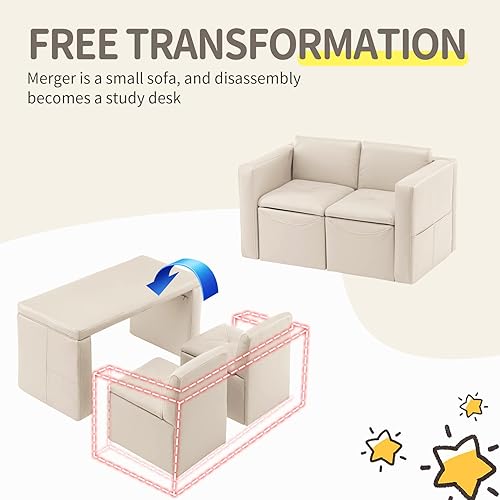 Miniatura 4 de UNICOO Sofá para niños, juego doble 2 en 1, sofá convertido a mesa y 2 sillas, sofá para niños y niñas, sillón con caja de almacenamiento