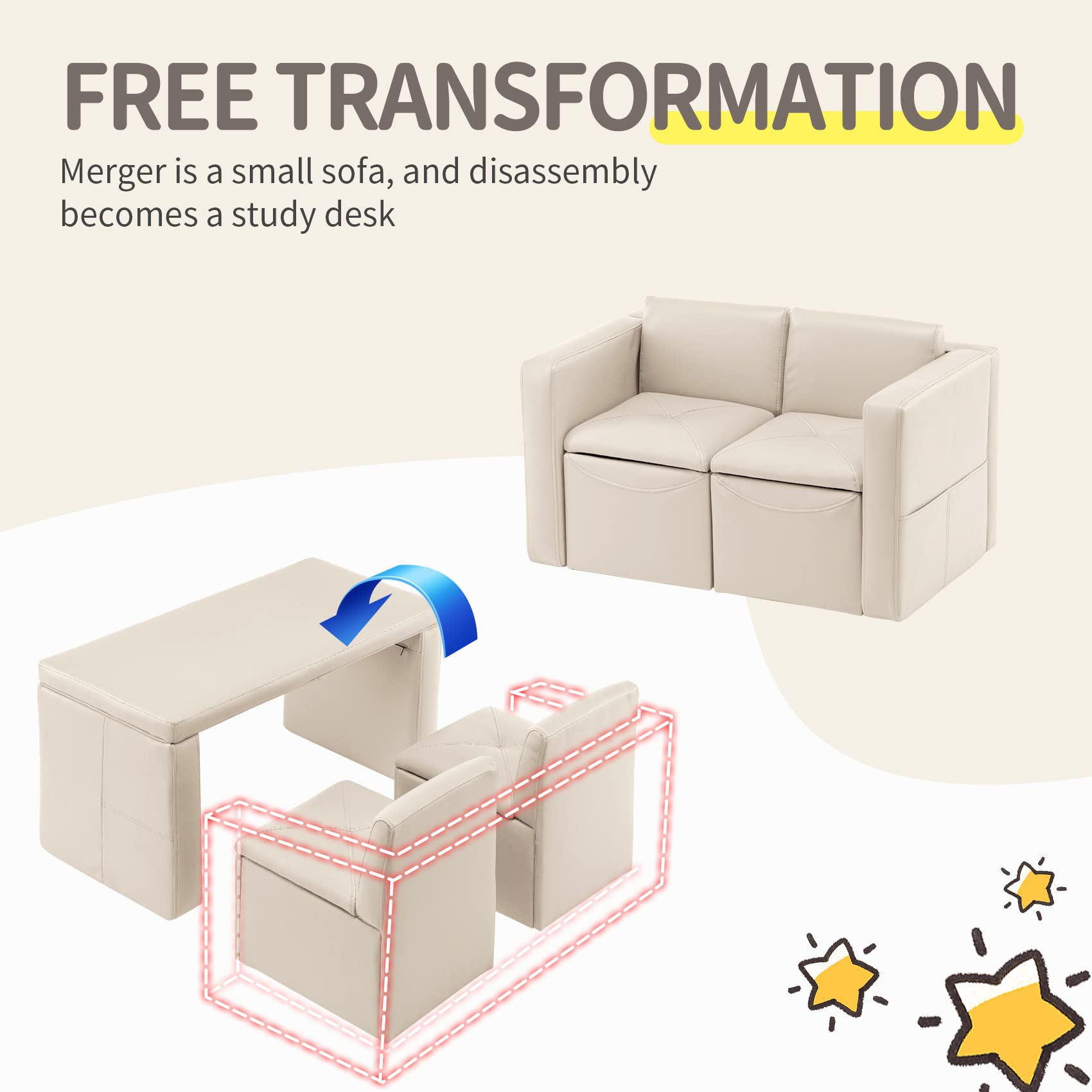 Amazon.com: UNICOO –Kids Sofa, 2-in-1 Double Set Sofa Convert to